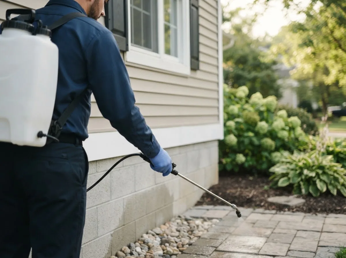 Pest control technician inspecting a home in Little Falls, NY